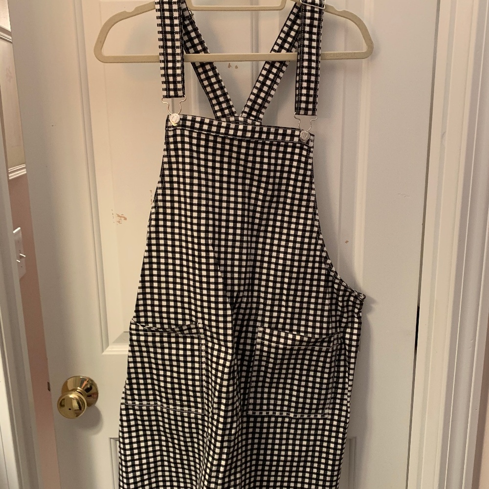 Black and White Checkered Overall Dress